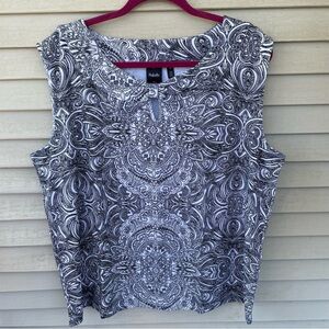 Rafaella Black and White Geometric Print Tank Top Size 3X